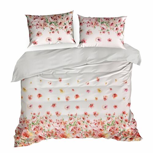 Obliečky na posteľ so vzorom kvetov zo saténovej bavlny - Spring 1, prikrývka 160 x 200 cm + 2x vankúš 70 x 80 cm